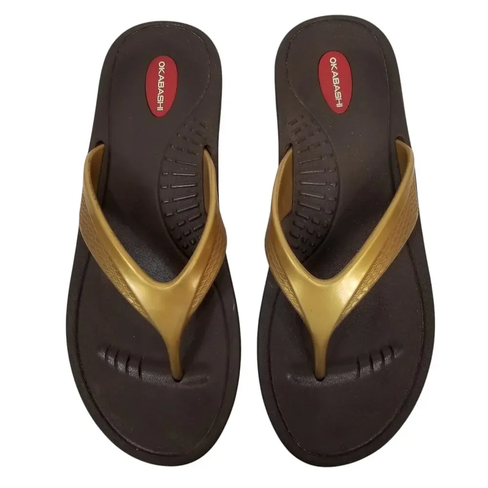 Okabashi Women's Gold Flip Flops Size Large 9.5 - 10.5